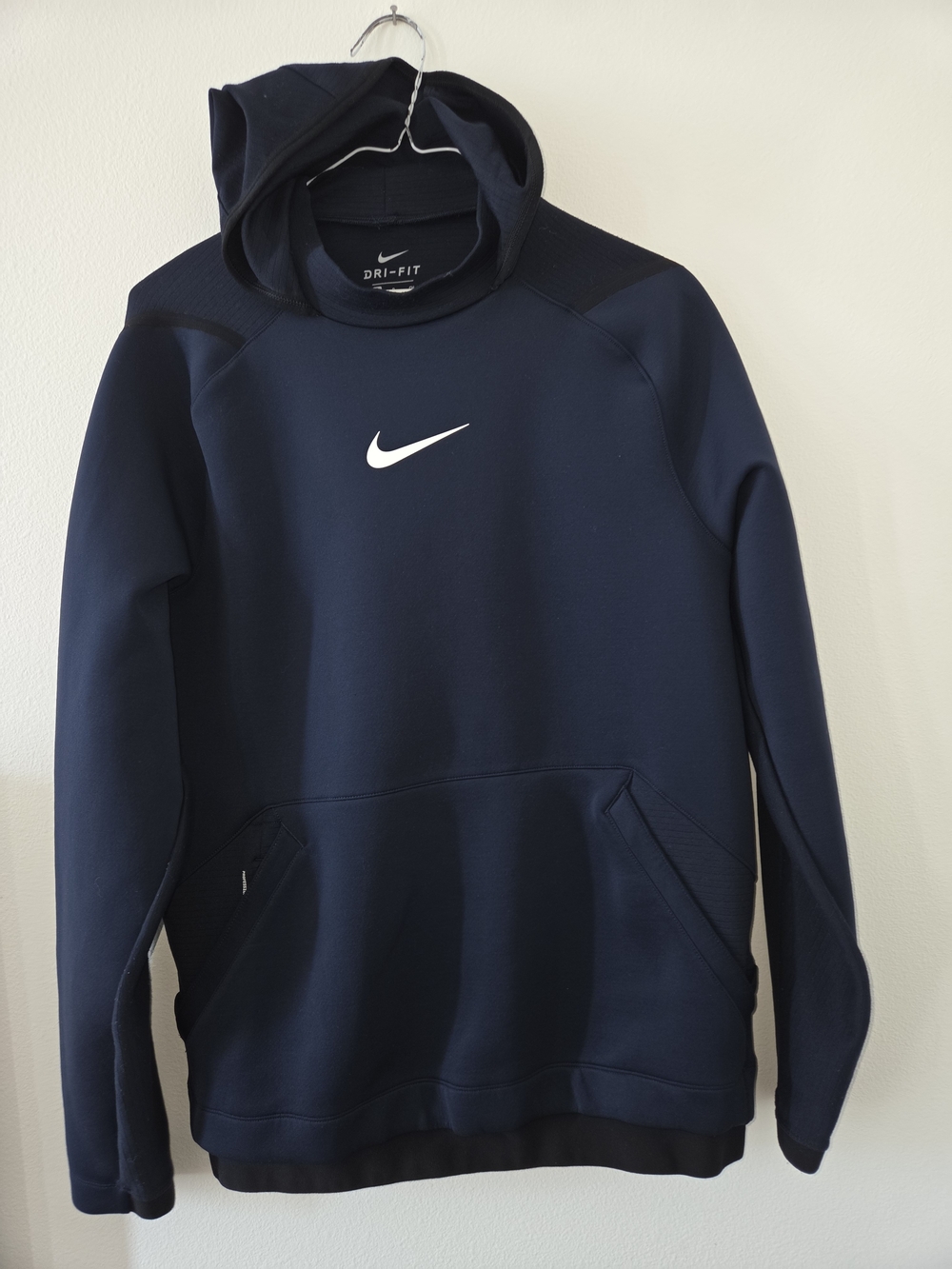 Nike Navy Blue Dri-FIT Pullover Hoodie with White Swoosh